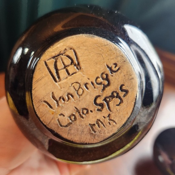 PAIR Van Briggle Pottery Bud Vases, Black w Drip glaze, glossy - Picture 5 of 7